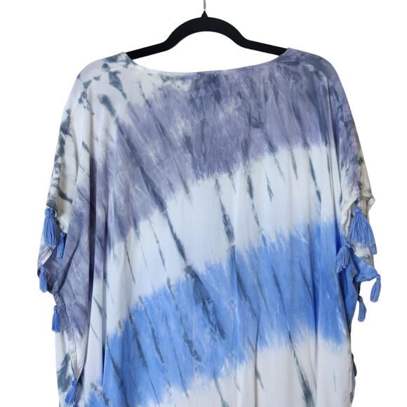 Surf Gypsy Blue Tassel Tie Dye Lightweight Sheer Swim Cover Up Tunic Small Boho - Picture 6 of 12